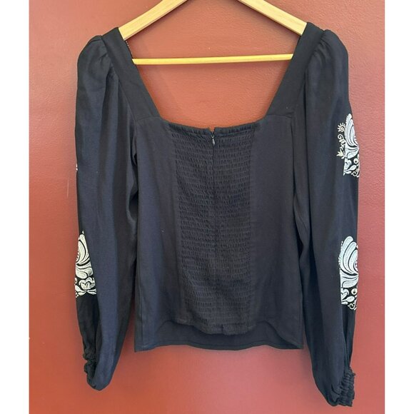 Hale Bob Black Deandra Embroidered Sweetheart Neckline Blouse Size XS Bohemian - Picture 5 of 9